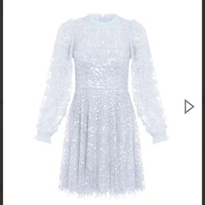 Needle & Thread Seren Long Sleeve Sequin Mini Dress Ice Blue